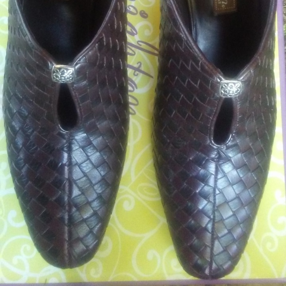 Brighton Tynan Chocolate Brown Woven Leather Mules